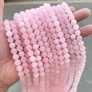 Perles Rondes en Quartz Rose Dépoli Naturel Perles en Vrac en Cristal Rose Mat pour DIY Accessoires de Fabrication de Bijoux