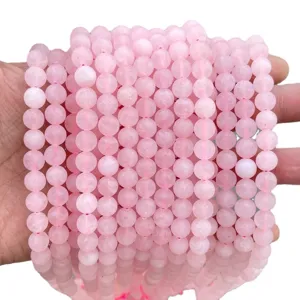 Perles rondes en quartz rose naturel givré pour accessoires de bijoux DIY en gros