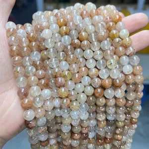 Natural Red Rutilated Quartz Round Loose Beads DIY Jewelry Making Bracelet Necklace Accessories Polished Gemstone Crystal Beads