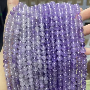 Natural purple amethyst crystal round beads for DIY handcrafted jewelry making strands