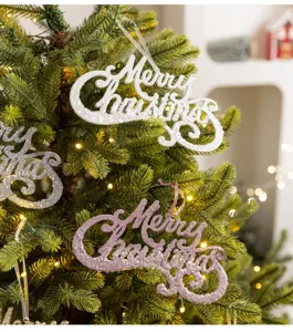 Weihnachtsbaum Glitzer Anhänger Merry Christmas Schild Festliche Deko Detailansicht