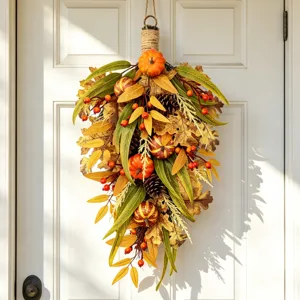 Guirnalda Artificial en Forma de Lágrima de Calabaza y Bayas de Acción de Gracias Decoración Colgante para Puerta de Casa