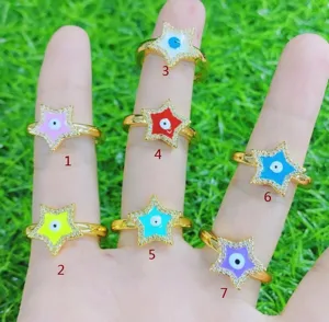 Anello aperto stella malocchio placcato oro 14K micro-intarsiato gioielli moda donna