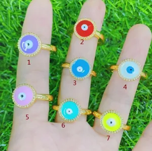 Anello Aperto Malocchio Rame Placcato Oro 14K Zirconia Cuore Stella Mano Regolabile Anello da Dito Gioiello