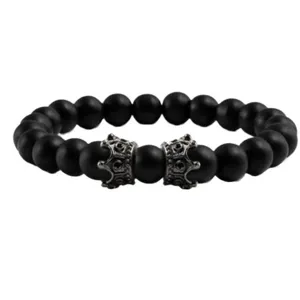 Bracelet de perles noires avec pendentifs double couronne, bijoux de yoga élégants pour adultes.