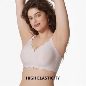 Vue détaillée de soutien-gorge d'allaitement sans couture, élastique, bord ondulé, confort.