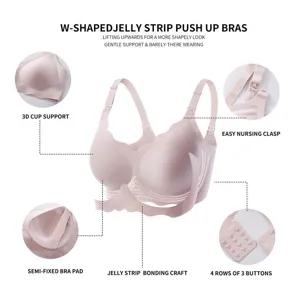 Vue détaillée du soutien-gorge d'allaitement sans coutures avec support 3D et clip pratique.