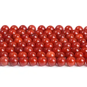 Polished Southern Red Agate round loose beads in rich persimmon red for DIY jewelry making