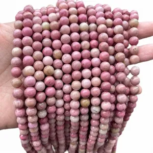 Natural pink wood grain rhodonite round beads for DIY jewelry making and craft