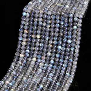 Natürlicher Labradorit Lose Perlen Grau Mondstein Runde Perlen Mit Blauem Labradoreszenz Optischem Effekt Halbfabrikat Strang Handwerk Für Schmuckherstellung Armband DIY Handwerk Zubehör