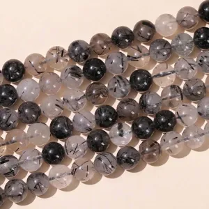 High-quality natural black rutilated quartz round loose beads for DIY jewelry making projects
