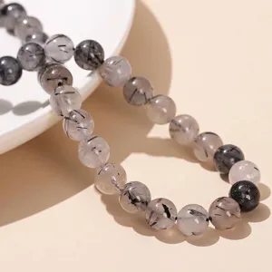 Premium natural black rutilated quartz round beads for DIY jewelry making accessories