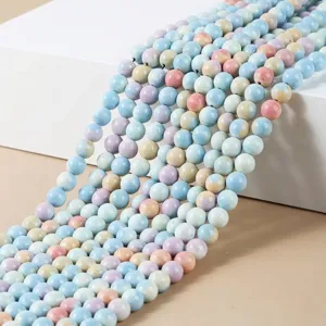 Cuentas Redondas de Piedra de Alashán Optimizadas Colores de Caramelo Arcoíris Minerales Naturales Cuentas Sueltas para Pulseras Collares DIY