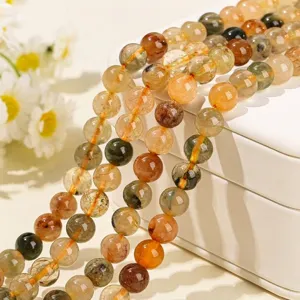 Natural Colorful Rutilated Quartz Loose Beads Round Crystal Beads Strand For DIY Jewelry Making Bracelet Necklace Accessories