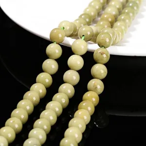 Cuentas redondas de piedra Alashan verde amarillento para accesorios de joyería DIY