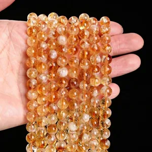 Natural yellow citrine round beads for DIY jewelry making semi-finished strands