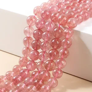 Natural Strawberry Quartz Round Gemstone Beads For Jewelry Making DIY Bracelets Necklaces Polished Pink Green Black Strawberry Crystal Loose Beads