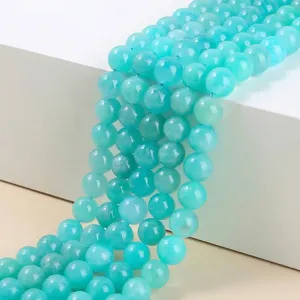Natural Stone Amazonite Round Beads Polished Loose Beads For DIY Bracelet Necklace Jewelry Making Handmade Accessories Women Gift