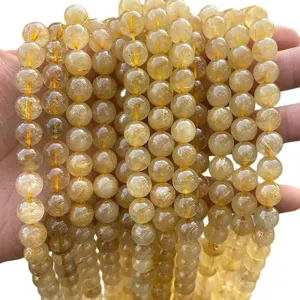 Natural Golden Rutilated Quartz Loose Beads Round Crystal Stone DIY Bracelet Making Beads For Jewelry Craft Accessories