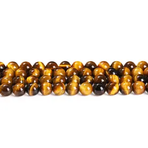 Perles rondes en œil de tigre jaune naturel de grade 7A pour la création de bijoux