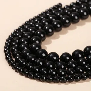 Hochglanzpolierte 7A Natur-Schwarzachat-Rundperlen für DIY-Schmuck und Armbänder
