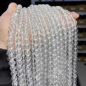 High-transparency 7A natural white crystal round beads macro detail for DIY jewelry making