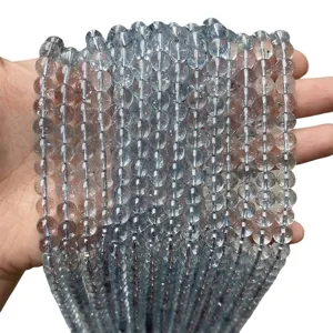 Cuentas redondas de cristal K9 azul claro de alta calidad para la creación de joyas DIY