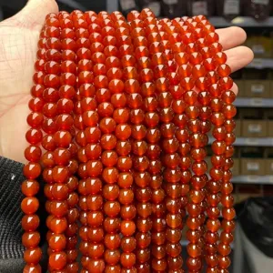 Natural Red Agate Round Loose Beads Polished Gemstone Strand For DIY Jewelry Making Bracelet Necklace Accessories For Unisex