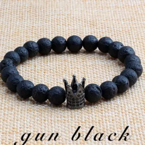 Fysiko Agata Obsidian Bead Vrachioli Me Crown Charm Unisex Yoga Healing Stone Jewelry Fashion Wristband Gift