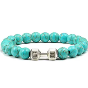 Natuursteen Kralen Armband Met Halter Bedel Agaat Vulkaangesteente Yoga Fitness Sieraden Voor Vrouwen Mannen