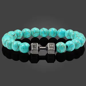 Turkoois kralen yoga armband met dumbbell bedel fitness gym sieraden accessoire