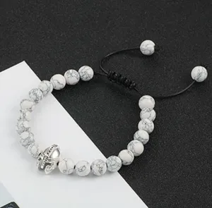 8mm Witte Turkoois Kraal Armband Spartaanse Helm Yoga Sieraden Verstelbaar Touw Mannen