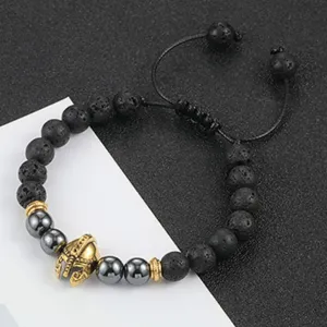 Heren Spartaanse Helm Lava Steen Kralen Armband Verstelbaar Gevlochten Touw Cadeau