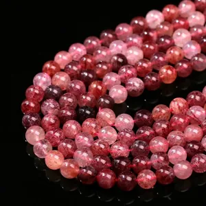Natural Old Mine Strawberry Quartz Round Loose Beads For DIY Jewelry Making Accessories Polished Gemstone Crystal Strands For Women Gift