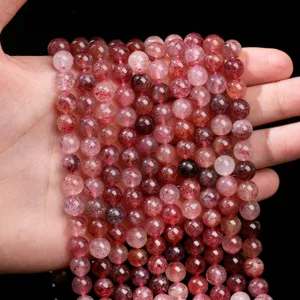 Natural strawberry quartz round loose beads for DIY jewelry making on hand