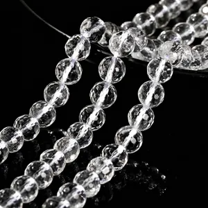 Cuentas redondas de cristal blanco natural de 128 facetas para la creación de joyas DIY