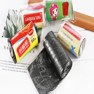 Bolsas de basura negras duraderas, diseño grueso con punto de rotura para uso diario en el hogar.
