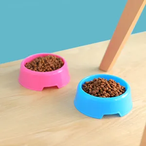 Plastic pet bowl candy color dog cat food bowl round feeding dish pet tableware supplies