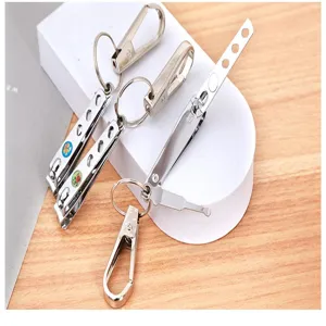 Set de cortaúñas llavero de metal, herramienta de bolsillo multifunción portátil con gancho.
