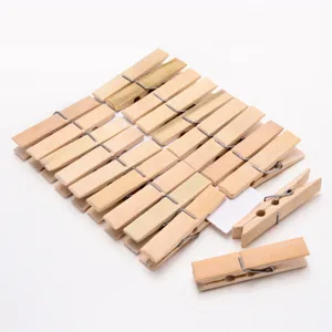 Multifunctional Bamboo Clothes Pins Wooden Clothesline Clips With Metal Spring For Laundry And Sock Drying Household Tool