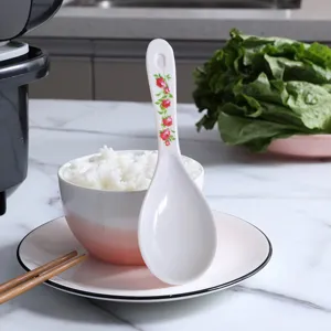 Melamine rice paddle with floral handle for kitchen home use, non-stick serving spoon