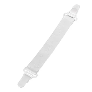 White elastic bed sheet fastener clip holder suspender strap for anti slip bedding fix.
