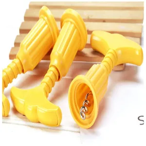 Plastic Wine Bottle Opener Yellow T-Shaped Corkscrew Kitchen Bar Tool Detail View