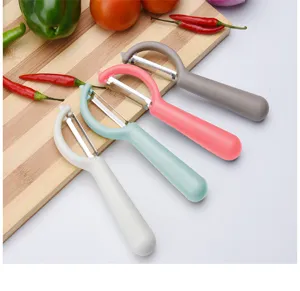 Stainless steel vegetable peeler with colorful plastic handle for kitchen fruit slicing tool