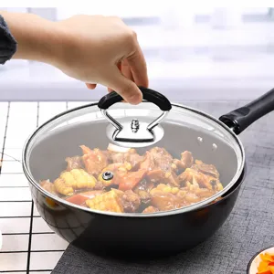 Stainless steel glass lid wok frying pan with ergonomic heat resistant kitchen handle