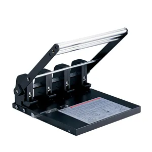 Perforadora de papel ajustable de múltiples agujeros resistente con mango ergonómico y base.