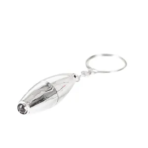 Mini portable LED bullet keychain flashlight UV money detector light silver metal keyring outdoor