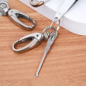 Stainless steel keychain set with ear pick and nail clipper multi-function metal tool.