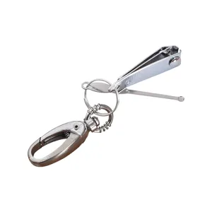 Stainless steel nail clipper keychain set with ear pick and lobster clasp for daily use.