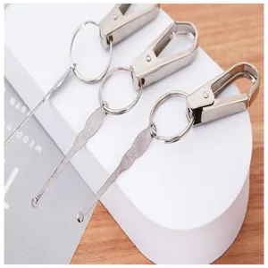 Metal keychain with ear pick portable multi-functional pocket tool for daily personal ear cleaning care.